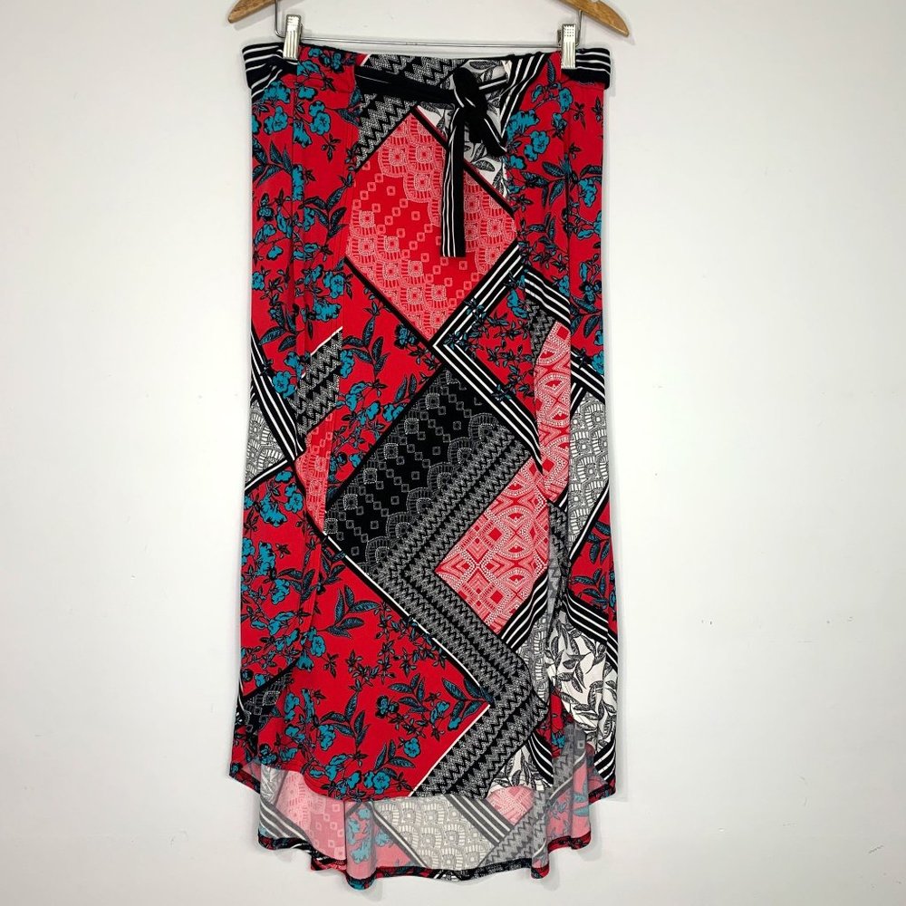 LAUNDRY BY SHELLI SEGAL Boho Patchwork High Low Skirt Sz L